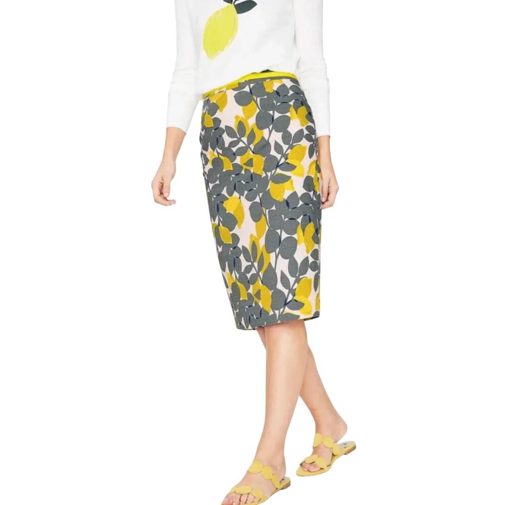 Boden Lemon Print Pencil Skirt 2 Cotton Amalfi Coast Italian Summer Botanical